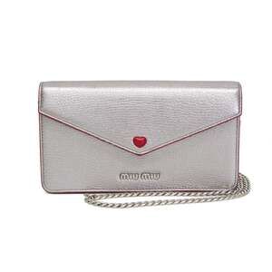 Miu Miu MADRAS LOVE 5DH044 Women's Leather Clutch Bag,Shoulder Bag Silver,Red...